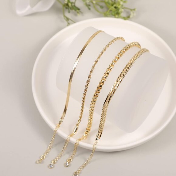 🆕 Women Gold Trendy Dainty Cross Bracelet 14k Beaded Herringbone Chain Jewelry - Picture 6 of 9